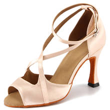 ProDancer/женские сандалии для бальных танцев; замшевые туфли для латинских танцев на высоком каблуке с пряжкой; цвет бежевый; с открытым носком 2024 - купить недорого