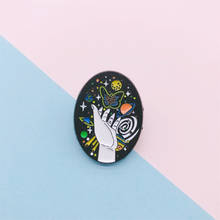 Cartoon Creative Fun Round Universe Starry Sky Planet Butterfly Hand Enamel Brooch Alloy Badge Pin Accessories Woman Jewelry 2024 - buy cheap