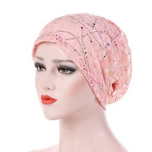 Colorido Hijab musulmán sombreros de turbante para mujeres con volantes cáncer quimio gorro estilo turbante gorra India sombrero cabeza bufanda envoltura Strech Hijab Cap 2024 - compra barato
