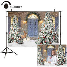 Allenjoy-telones de fondo para fotografía, telón de árbol de Navidad, invierno, nieve, Reno, puerta de madera, familia, photocall 2024 - compra barato