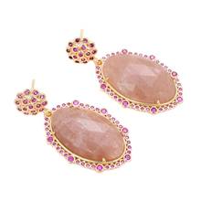 GG joyería 22x33mm Natural facetado Oval piedra solar Cz Pave stud pendientes 2024 - compra barato