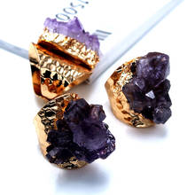 Anel geométrico elegante de alta qualidade, pedra natural, anel semi joia de cristal para unissex, joias de articulações ajustáveis 2024 - compre barato