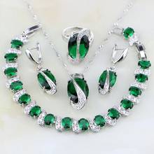 925 Sterling Silver Jewelry Green Cubic Zirconia White CZ Jewelry Sets For Women Wedding Earring/Pendant/Necklace/Bracelet/Ring 2024 - buy cheap
