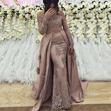 Arabic Long Sleeves Evening Dresses 2020 Off Shoulder Sweep Train Zipper Lace Beaded Elegant Plus Size Event Formal Party Gowns 2024 - buy cheap