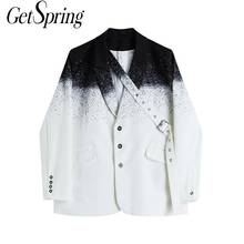 Getspring Women Blazer Patchwork Color Matching White Oversized Blazer Women Bandage Vintage Loose Suit Coats Women 2021 New 2024 - buy cheap