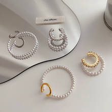 Ouro coreano cor de prata duplo laço círculo pérola clip em brincos falso piercing earcuff brincos para mulheres meninas jóias 2024 - compre barato
