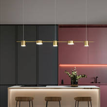 Lustre de led moderno minimalista, preto, dourado, longo, para quarto, sala de jantar, restaurante, interior, luz de suspensão, estilo nórdico 2024 - compre barato