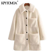 KPYTOMOA Women 2020 Fashion Thick Warm Faux Fur Loose Teddy Coat Vintage Long Sleeve Pockets Female Outerwear Chic Overcoat 2024 - buy cheap