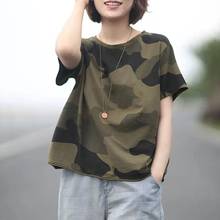 2021 New Arrival Summer Korean Style Women Loose Casual Short Sleeve O-neck T Shirt Camouflage Print Cotton T-shirt W10 2024 - buy cheap