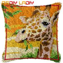 Latch Hook Cushion African Giraffe Pillow Case Printed Color Canvas Acrylic Yarn Latched Hook Pillow Crochet Cushion Cover Kits 2024 - buy cheap