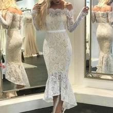 Boho Womens White Lace Hollow Bodycon Dresses Party Wear Long Sleeve Ladies Strapless Party Evening Sexy Formal Club Dress 2024 - купить недорого