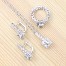 Joyería nupcial de Plata de Ley 925, conjuntos de joyería de boda, pendiente/colgante/Collar/anillo de circonia cúbica blanca 2024 - compra barato