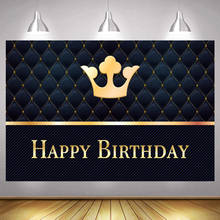 Happy Birthday Party Backdrop Board Head Bed Black Gold Glitter Crown Adult Photography Background Shining Dots Banner Photocall 2024 - buy cheap