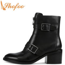 Black High Chunky Heels Punk Ankle Boots Woman Almond Toe Zipper Booties Big Size 14 16 Ladies Double Strap Buckle Shoes Shofoo 2024 - buy cheap