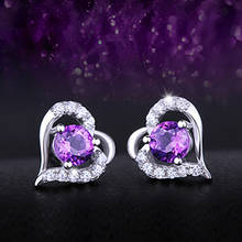 Romantic 925 Sterling Silver Earrings For Women Wedding Jewelry Fashion Crystal Purple Love Heart Stud Earring Lady Gifts KOFSAC 2024 - buy cheap