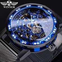 Winner 2019 Classic Black Clock Mechanical Mens Watch Top Brand Luxury Rhinestone High Quality Fashion Skeleton Erkek Kol Saati 2024 - buy cheap