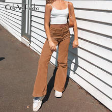 Casual Harajuku Brown Flare Pant Women Streetwear Vintage High Waist Trousers Fashion Aesthetic 90s Cargo Pant Cuteandpsycho 2024 - buy cheap