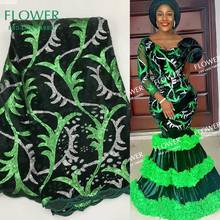 Cor verde tecidos de renda de veludo africano com lantejoulas 2020 alta qualidade rendas de veludo para o casamento vestido de baile costura laços material 2024 - compre barato