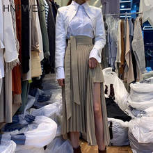 Весенняя Новинка, простая женская рубашка с длинным рукавом и отложным воротником, женская рубашка с высокой талией, плиссированная кружевная юбка, комплект из 2 предметов, T184 2024 - купить недорого