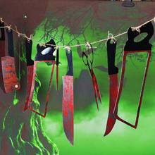 Cuchillos sangrientos de miedo, hojas, bandera colgante, Casa Encantada, decoración de Halloween 2024 - compra barato