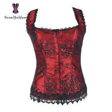 Corselet revestido de renda overbusto, espartilhos sensuais de coroa vermelha, ganchos de frente, olhos, busto halterpescoço, gorset, cintura floral, emagrecimento 2024 - compre barato