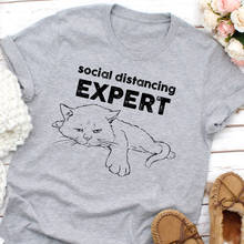 Funny Cat Social Distancing Expert art T-Shirt 100% Cotton graphic grunge Fashion street style women quote unisex tshirt top tee 2024 - buy cheap