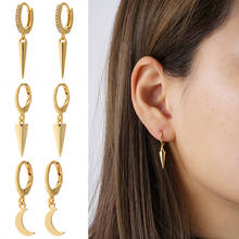 Geometric Earrings for Women Gold Moon Star Triangle Dangle Earrings Micro Pave Zircon CZ Earring Trendy Punk New Fashion 2021 2024 - buy cheap