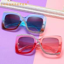 LongKeeper Fashion Diamond Oversized Square Sunglasses Women 2021 Vintage Unique Rhinestone Sun Glasses Blue Shades Gafas de sol 2024 - buy cheap