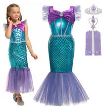 Vestido de sirena con lentejuelas para niñas, ropa ajustada de encaje con volantes de tul, disfraces de princesa con estampado de pez, 4-8T, regalo de cumpleaños 2024 - compra barato