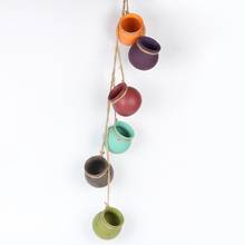 6PCS Mini Color Flowerpot Rope String Cylinder Succulent Ceramic Hanging Bowl Basket Wall Hanging Lazy Flower Pot 2024 - buy cheap