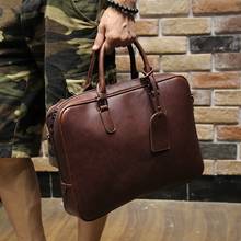 Men's crazy horse pu leather briefcases male fashion brown business shoulder bags large handbag messenger bag work file bag 2024 - buy cheap
