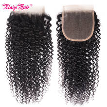 Klaiyi cabelo encaracolado fechamento de malásia, cabelo remy 4x4 parte livre renda cabelo encaracolado cabelo humano fechamento apenas para mulheres 10-20 2024 - compre barato