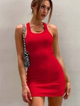 Wjfzqm feminino causal sem mangas lápis vestido 2021 verão sólido sexy clube festa de verão vestido magro bodycon vermelho novos vestidos femme 2024 - compre barato
