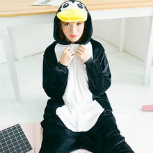 Милый мультфильм кигуруми Черный Пингвин пижамы длинный рукав комбинезон с капюшоном для взрослых женщин животных Хэллоуин Рождество пижамы 2024 - купить недорого