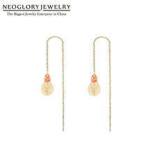 Neoglory Jewelry Golden peacock feather & CZ Long Tassel Dangle Earrings Simple Colorful Teen Girls Charm Accessory New Hot Gift 2024 - buy cheap