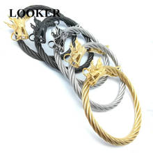 LOOKER Men Punk Leading Opening Plated Steel Wire Viking Bracelet Unisex Titanium Gold Dragon Steel Stripes Bracelet 2024 - buy cheap