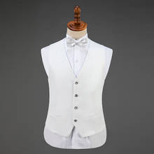 Fashion Men Vest Luxury Wedding Prom Waistcoat Mens+Bow Tie Solid Casual Vests Men Party Show Singer Men Clothing Gilet Homme 2024 - buy cheap