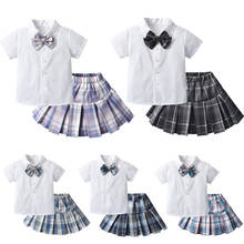 Conjunto de duas peças plissado com manga curta, roupas escolares de verão para meninas, estilo universitário, xadrez, saia, 2 peças, 2021 2024 - compre barato