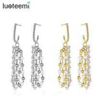 LUOTEEMI New Drop Pendant Earrings Pearls Tassel Crystal Long Dangle Fashion Statement Jewelry for Women Christmas Friend Gifts 2024 - buy cheap