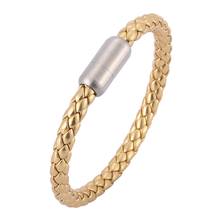 Fashion Men Women Jewelry Accessories Golden Leather Bracelet Stainless Steel Magnet Buckle Leather Wristband Gifts SP0518 2024 - buy cheap