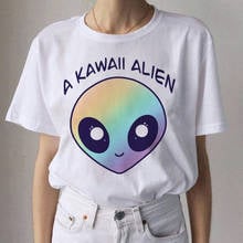 Harajuku Women 2020 ET Alien Print T-shirt Tops Korean Style Vintage Tshirt Gothic Woman Kawaii Women White Clothes Streetwear 2024 - buy cheap