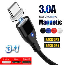 Cabo de carregamento magnético 3 em 1, micro usb tipo c para celular android, velocidade de 2/3 metros, pacote com 1/2 a 2024 - compre barato