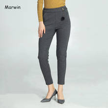 Зимние плотные брюки Marwin в полоску, модная одежда для отдыха, брюки с высокой талией, повседневные эластичные теплые мягкие женские брюки 2024 - купить недорого