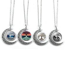 Black&white Yinyang Jewelry Tree of Life Pendant Necklace Glass Cabochon Tibetan Silver Crescent Moon Necklace 2024 - buy cheap