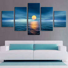 Canvas Hd Print Painting Modular Pictures Art Poster 5 Panel Sea Full Moon Landscape Frame Wall Modern Home Decor Living Room 2024 - buy cheap