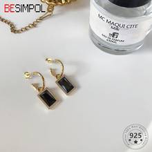 Besimpol brincos de prata esterlina 925, minimalista quadrado, preto, dourado, com parafuso, joias finas, para presente 2024 - compre barato