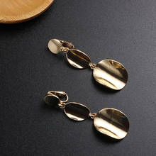 Geometric Clip On Earrings Metal Long Drop Earrings Without Piercing Gold Color Round Statement Earrings For Women Trend Jewelry 2024 - buy cheap