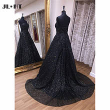 Sparkly Black Evening Dresses Long with Sequined Sweetheart Sweep Train Prom Gown Evening Party Dress 2024 - buy cheap
