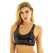 Sujetador Sexy de látex para mujer, lencería Wetlook, Tops cortos de cuero de imitación negro con cuello en U, para Festival, Rave, club nocturno, escenario, actuación, Pole Dance 2024 - compra barato