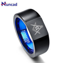 Nuncad 10mm Retro Big Head Style Tungsten Carbide Rings Vacuum Plating Black with Blue Rings Laser Masonic Sign Tungsten Ring 2024 - buy cheap